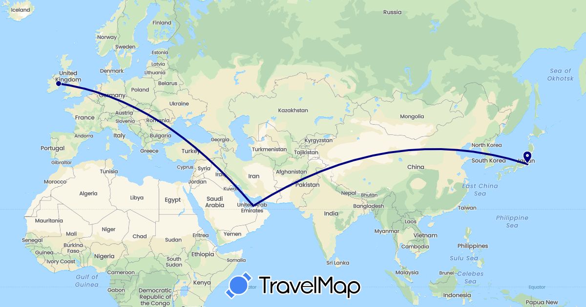 TravelMap itinerary: driving in United Arab Emirates, Ireland, Japan (Asia, Europe)
